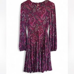 Tommy Hilfiger Burgundy Paisley Long Sleeve Dress